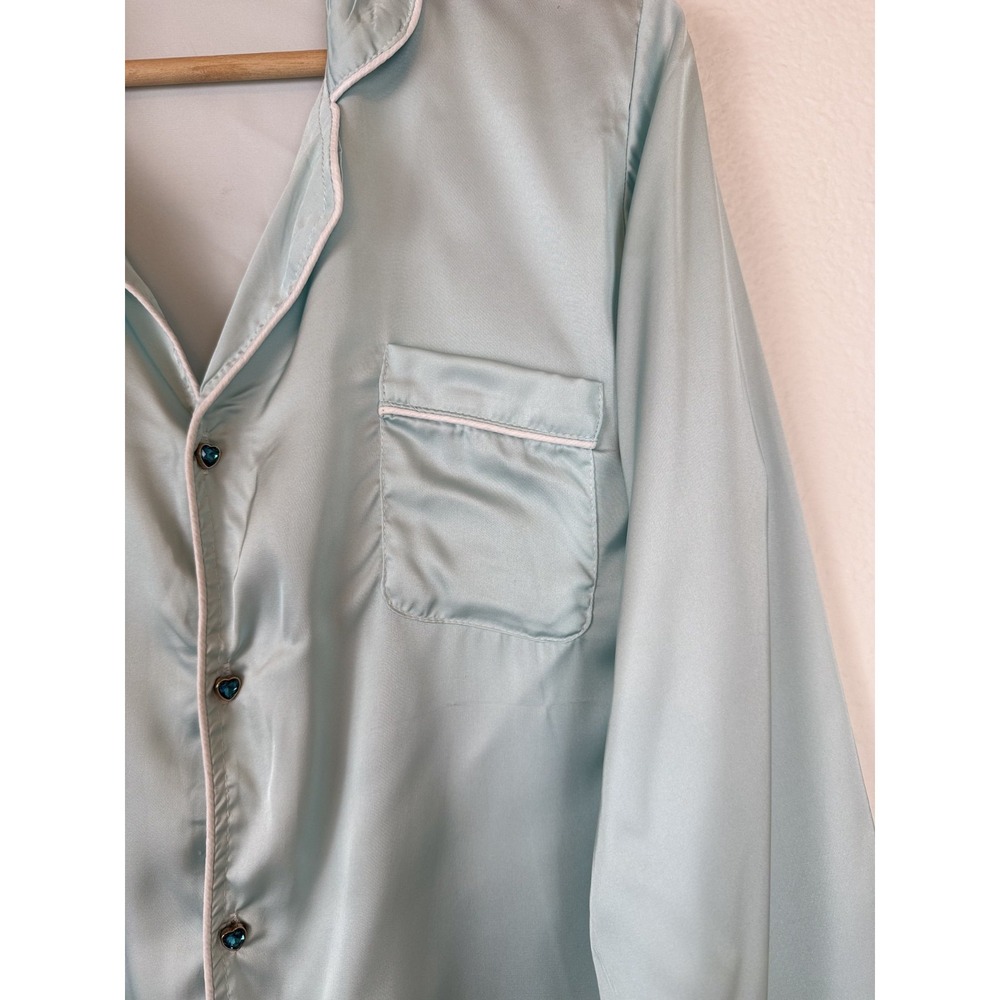 Lola + The Boys 2-‎ Piece Satin Pajama Set Sky Feather Silky Size Small Blue - Picture 4 of 16